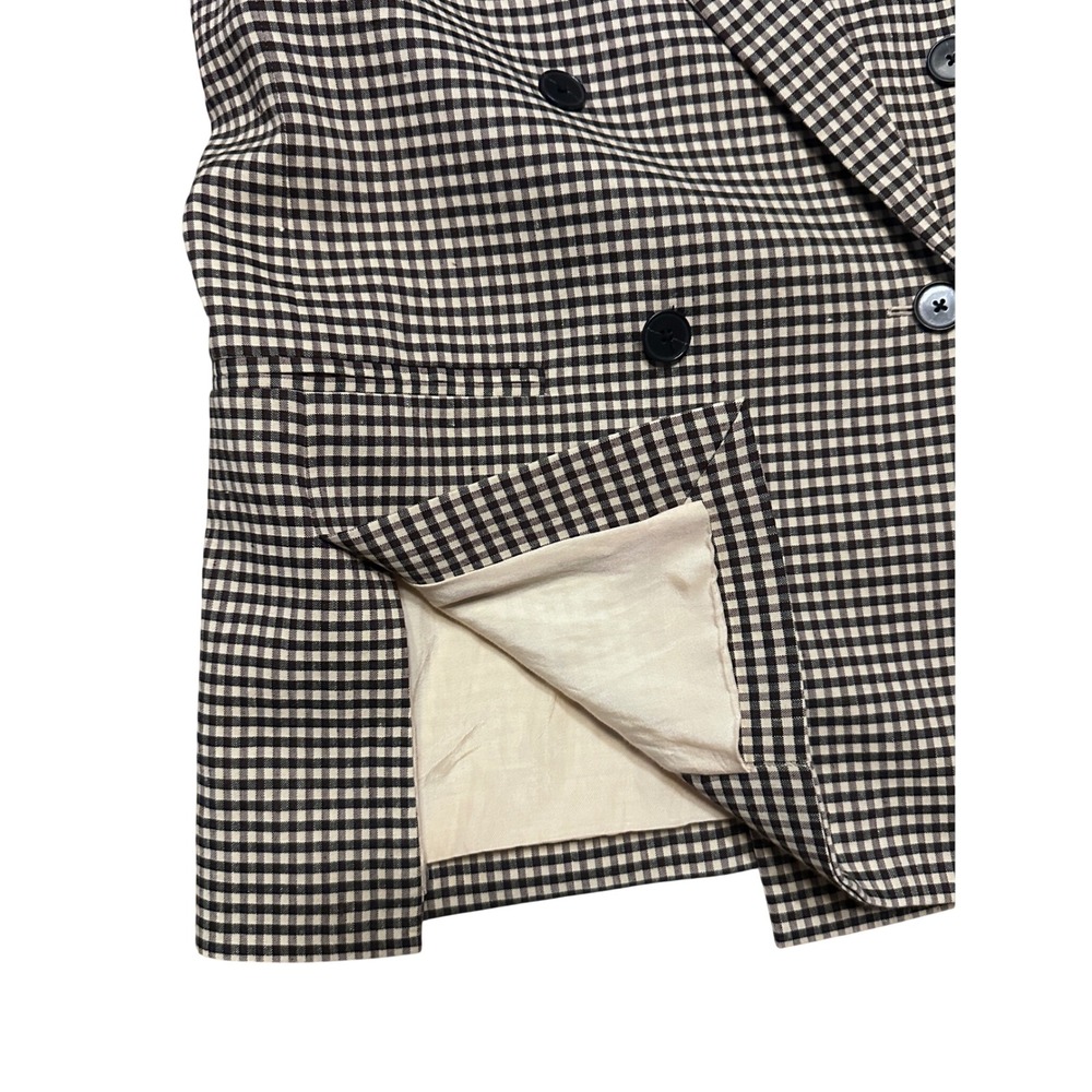 NWOT Rebecca Taylor Gingham Double Breasted Linen Blend Blazer Brown/Cream Sz 10 - Picture 7 of 10